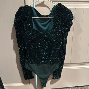 Green sequins bodysuit